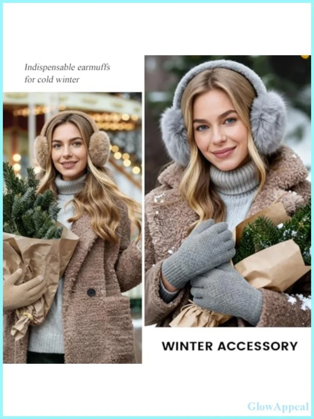 Foldable Faux Fur Earmuffs with Touchscreen Gloves Winter Set